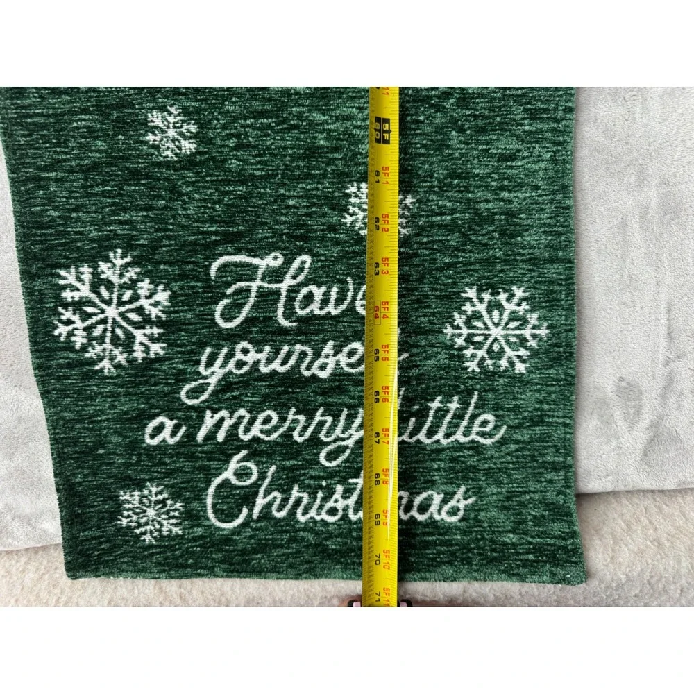 Green Christmas Table Runner Merry Little Christmas Snowflakes 70in